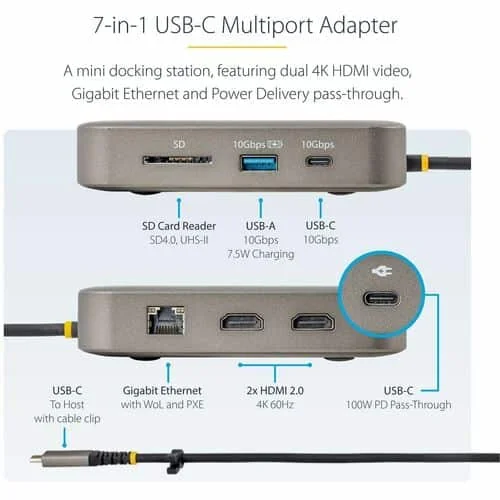 USB C Multiport Adapter Dual 4K HDMI PD - 102B-USBC-MULTIPORT